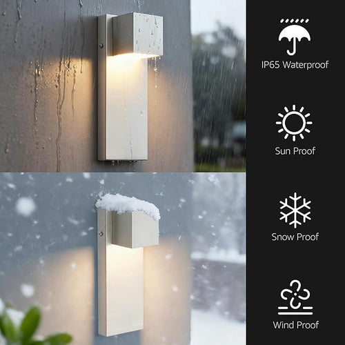 2 Pack 13 Modern Outdoor Led Wall Light16W 3000K 1200Lumen Porch &amp Patio Hardwired Wall Mount Wall SconcesExterior IP65 Waterproof Aluminum Wall Lamp for Front Door Garage Garden(Nickel)