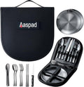 Full Size Stainless Steel Dishes &amp Utensils Sets Outdoor Camping Mess Kits Flatware Picnic Silverware Cutlery Kits Carrier Case Packed of 2 Forks2 Spoons1 Serrated Knife1 Food Clip2 Plates