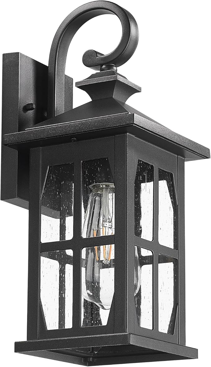 Darkaway Outdoor Light Fixtures Wall Mount Outdoor Wall Lights Exterior Lighting Fixtures Waterproof Black Outside Wall Sconce with Seeded Glass for House Porch Hallway Garage Front Door