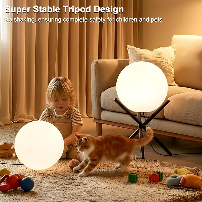 Lightdot Outdoor Floor Lamp 12-Inch LED Ball Light with Milky White Waterproof Shade - 10W 3000K Corn Globe Floor Lamps with Stable Black Tripod Base for Patio Garden Living Room Bedroom Plug&amp