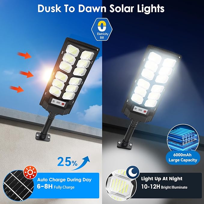 4-Pack Solar Street Lights Outdoor 13000LM 6500K Waterproof LED Solar Flood Lights with Motion Sensor Dusk to Dawn Solar-Powered Light for Outside Security Lights for Parking Lot Yard Driveway
