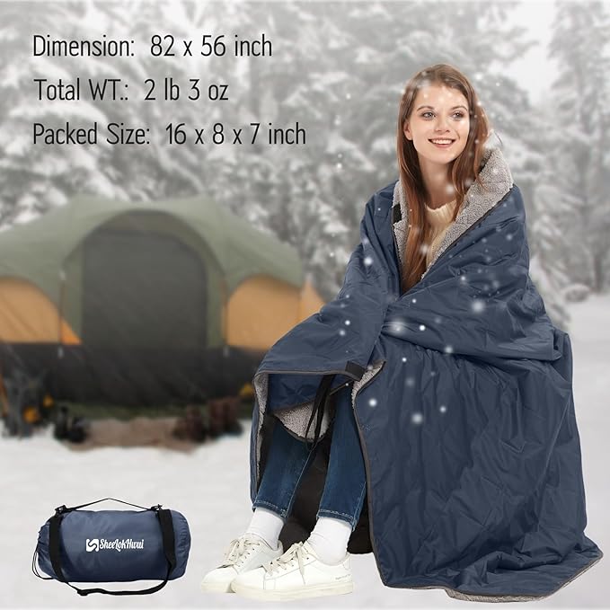 Outdoor/Indoor Sherpa Blanket Oversized Waterproof Stadium Blanket for Cold Weather. Warm Soft Portable Great for Stadium Sports Events Camping Indoor - 82x56in. Royal Blue