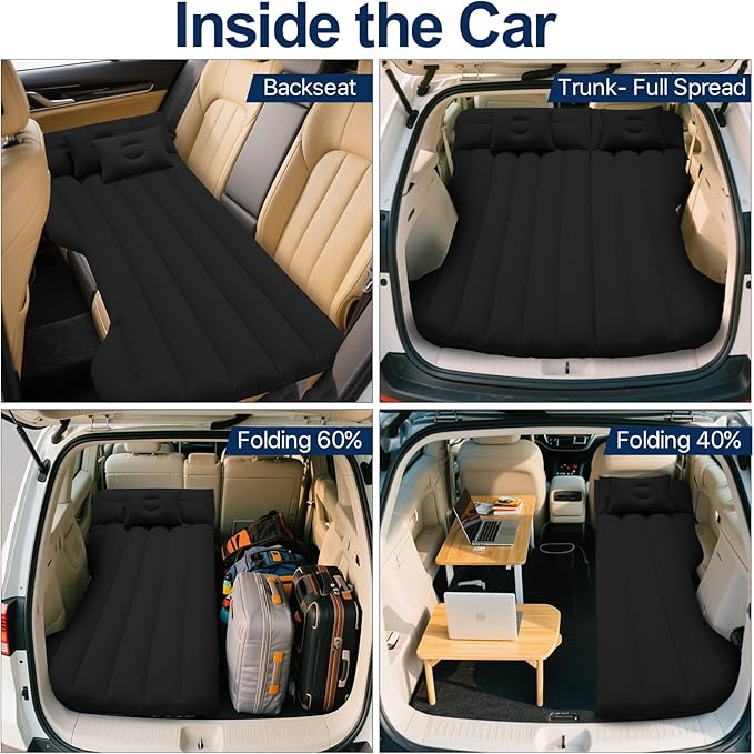 SUV Air Mattress Car Air Mattress Compatible with Tesla Model Y Camping Bed for Car Backseat Inflatable Sleeping Pad with Pump Truck Jeep Travel Bed for Camping Road Trip (Black)