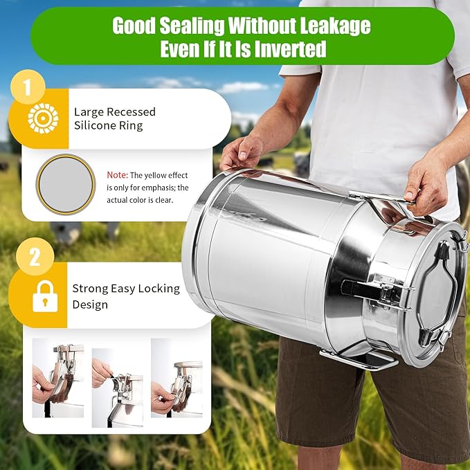 Stainless Steel Milk Can 30L/8Gal Metal Airtight Canister Food Storage Container with Lid &amp Clamps Bean Rice Cereal Storage Bucket for Kitchen Restaurant W12.6*H18.9in