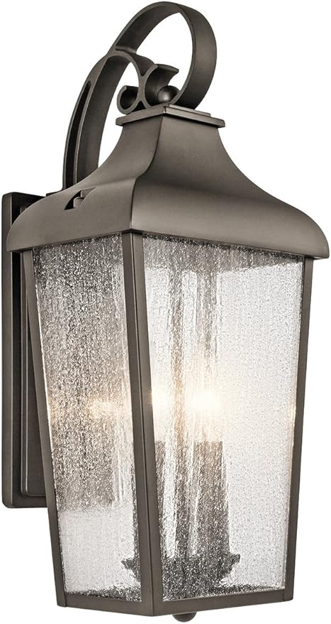 Kichler Forestdale 18.5 Outdoor Wall Light in Olde Bronze® 2-Light Exterior Wall Sconce with Clear Seeded Glass (18.5 H x 8.5 W) 49736OZ