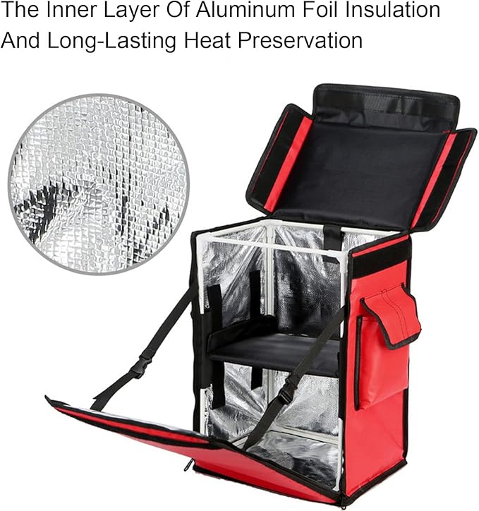 42L Takeaway Box Backpack Fast Food Pizza Delivery Thermal Ice Bags Waterproof Refrigerated Insulation Lunch Bags with PocketsBlue