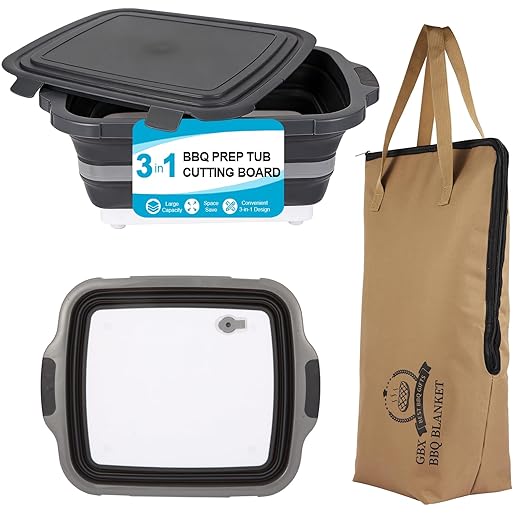 Collapsible Large BBQ Prep Tub &amp BBQ Resting Bag Foldable Cutting Board with Lid BPA Free Silicone Dish Bowl Leak Free Drain Hole for Meal Prep Marinating Food Storage(Black)