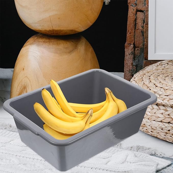 Plastic Rectangular Food Service Bus Tubs 2pcs Set (34x23.8x10.9cm 41.4x28.7x13.1cm) Sturdy Wash Basin Tubs for Kitchen Storage and Dish Washing