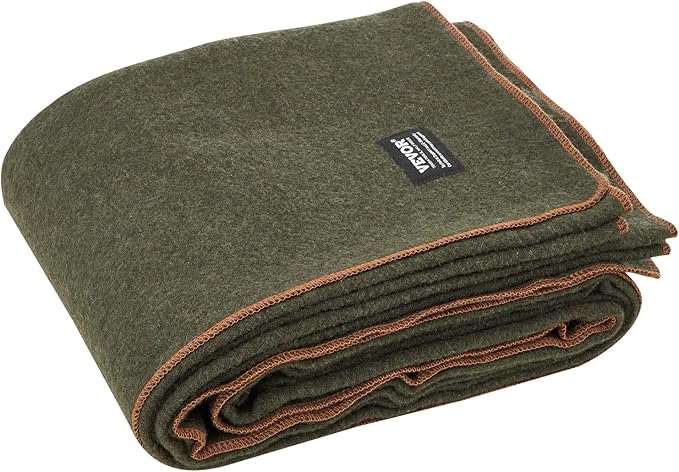 VEVOR Wool Camping Blanket Large Warm Stadium Blanket Flame Retardant Great for Outdoors Picnics Hiking Sports Events Travel Car &amp Bushcraft Survival Kits 64 x 88 Army Green Wool Blank