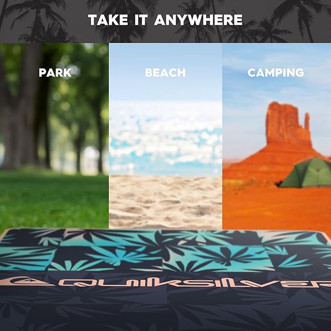 Quiksilver Sand-Free Beach Mat – Large Waterproof Outdoor Picnic Blanket Lightweight Foldable Mat for Beach Camping Park or Travel – Fits 4-6 People Quick-Dry Durable