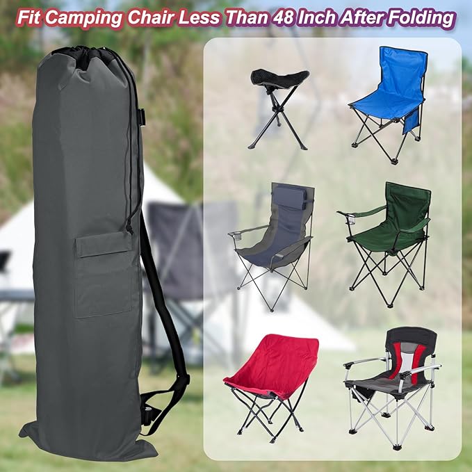 PATIKIL 47 Inch Camp Chair Replacement Bag Foldable Camping Chair Bag 900D Oxford Large Mouth Carry Bag with Adjustable Shoulder Strap &amp Side Pocket for Outdoor Camping Gray