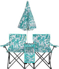 2-Person Folding Camp and Beach Chair Camping Chair with Umbrella Folding Loveseat Chairs w/Canopy ShadeCup Holder Portable Beach Chairs Picnic Patio Easy to Use - Pineapple