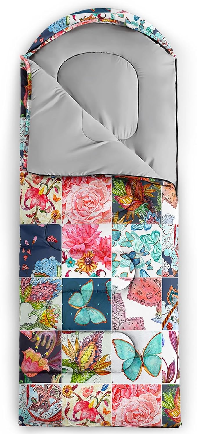 Kids Sleeping Bag for Boys GirlsCartoon Blue Unicorn Print-Lightweight Warm Portable Outdoor Indoor-Waterproof Cold Weather Resistant Sleeping Bag for Camping Hiking