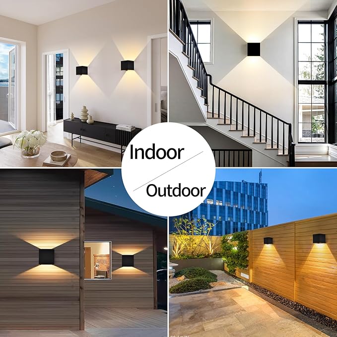 12W 2Pack Outdoor Wall Lights Exterior/InteriorLED Black Outdoor Wall Sconces Light Fixtures ModernIP65 Waterproof Square Aluminum Wall Lamps Up and Down Lights 3000K Warm Lights