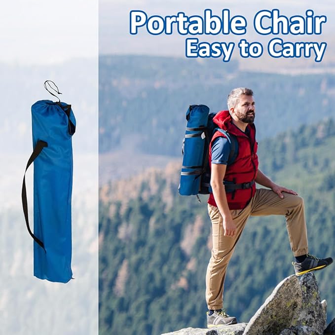 Folding Camping Chair with Cup Holder 225lbs Capacity Portable Foldable Chair with Large Anti-Sink Feet PE Coated Fabric for Outdoor Beach Fishing Backpacking Blue 2PCS