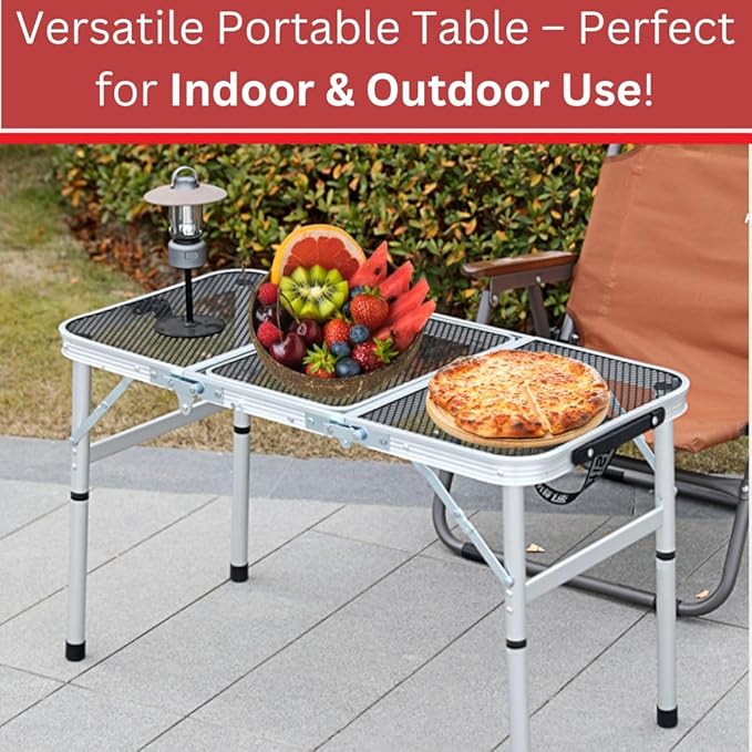 Portable Folding Outdoor Camping Table – 3FT Lightweight Small Foldable Design of 19.6 inch Height for Picnic BBQ Travel &amp Outdoor – Compact Collapsible &amp Durable Camp Tables with Adjustabl