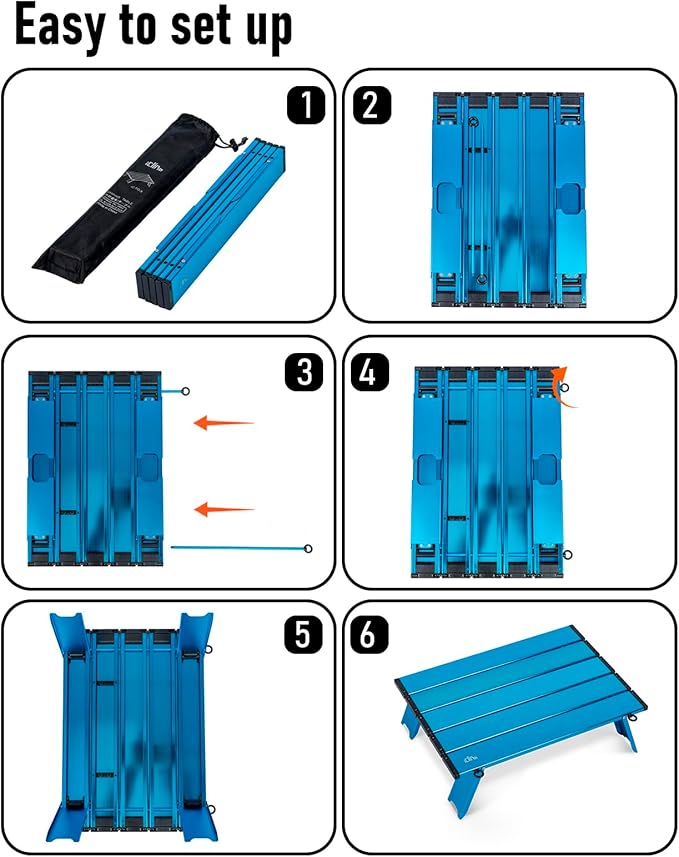 iClimb Ultralight Compact Mini Beach Picnic Folding Alu. Table with Carry Bag Two Size (Blue - S)