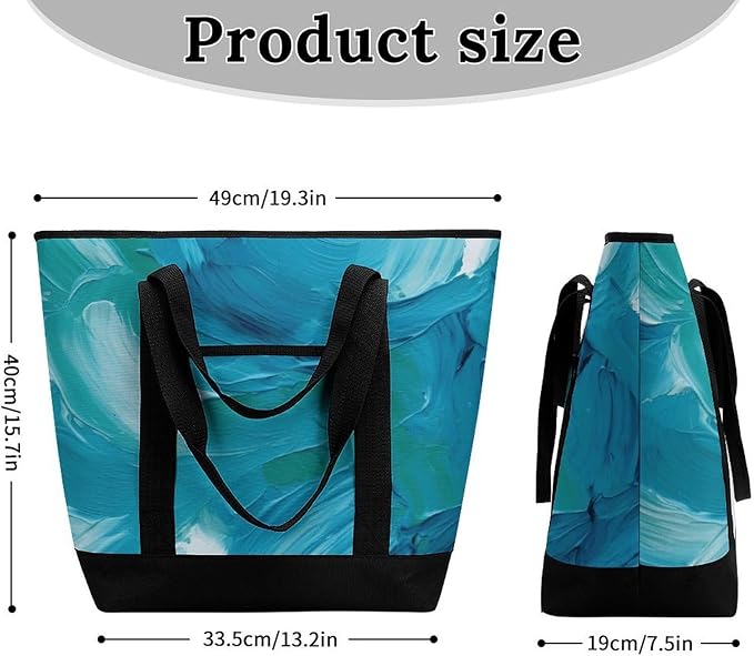 Insulated Shopping BagLarge Reusable Cooler Bags Blue Oil Paint Texture Printed Foldable Shopping BagTravel Waterproof Shoulder Bag