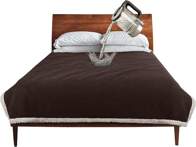 Catalonia Waterproof Blanket Washable Leakproof Bed Cover for Couples Reversible Protector Blanket for Bed Couch Sofa 50X60 inches Brown