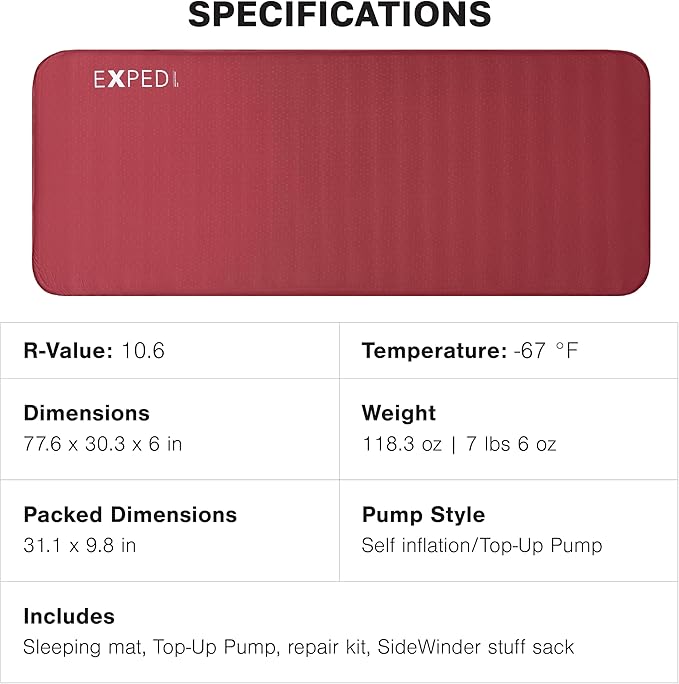 Exped MegaMat Max Long X-Wide - Self Inflating Plush Sleeping Mat 6” Foam Pad Pump Included