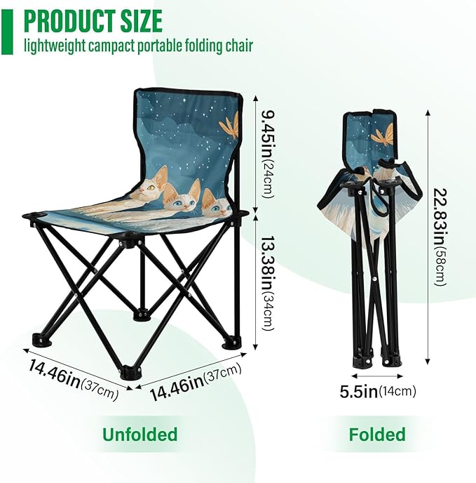 KLL Cartoon Devon Rex Cats Folding Camp Chairs Ultra-Lightweight Folding Chair Includes Carry Bag Fishing Chair for Outdoor Ice Fishing