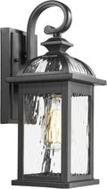 Darkaway Outdoor Lights Fixture Wall Mount Exterior Wall Light with Water Ripple Glass Waterproof Black Outside Wall Sconce for House Porch Hallway Garage