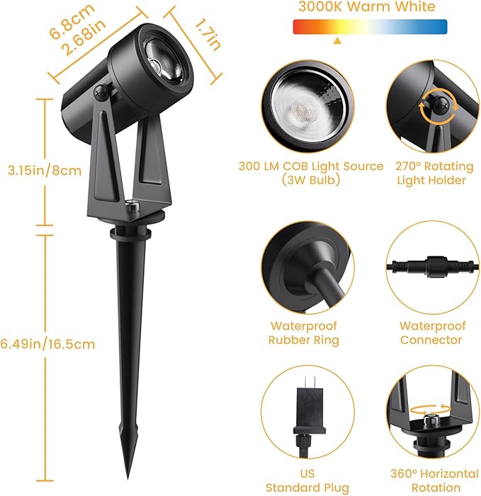 Low Voltage Landscape Lighting6 Pack Outdoor LED Landscape Spotlights with Transformer 27V Garden Lights Pathway Lights IP65 Waterproof 3000K Warm White