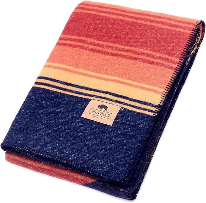 Chubbuck 100% Wool Blanket Camping (60 x 84) - Large Warm Blanket for Camping Emergency Outdoor Concerts and Home Use - Reversible Fire Retardant Soft and Warm Blankets for Winter (Sunset)