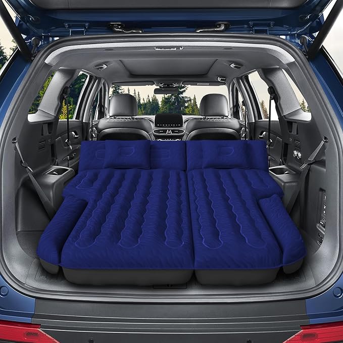 Inflatable SUV Air Mattress Bed Car Mattress for SUV Double-Sided Flocking Travel Camping Bed Car Air Mattress Car Sleeping Mattress Bed for Universal SUV with Air Pump &amp 2 Pillows