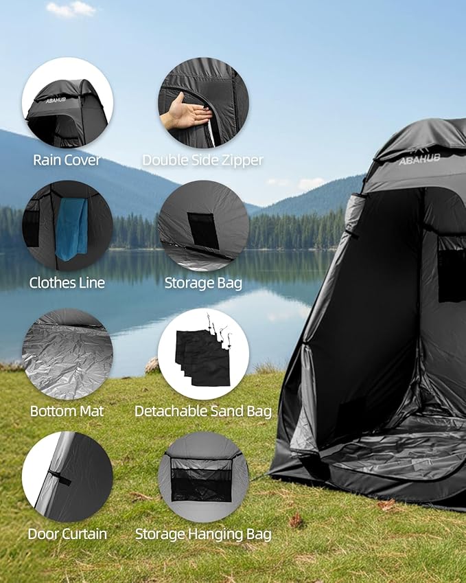 Abahub Pop Up Solar Shower Tent Kit Portable Instant Privacy Tents with 5 Gallon Solar Shower Bag Outdoor Changing Room for Camping Beach