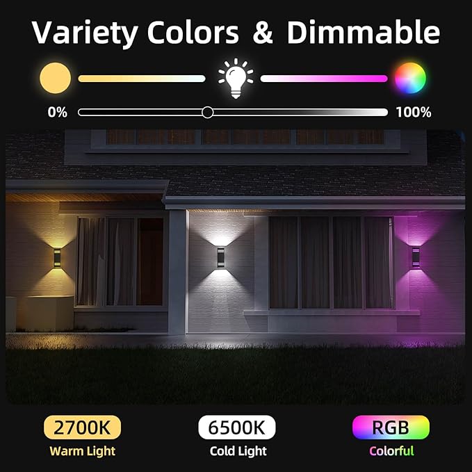 SHIMR Smart Outdoor Lights RGBCW Color Changing Outdoor Lights Modern Exterior Lighting Fixture Aluminum with Remote Control Black Up and Down Lighting for House Compatible with Alexa [ETL Listed]