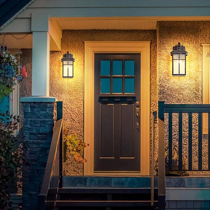 Dusk to Dawn Outdoor Wall Light Fixture Sensor Exterior Wall Sconces Brown Outside Wall Lamp for House Porch Light with Seeded Glass IP65 Waterproof Outdoor Garage Light Wall Mount E26 2-Pack