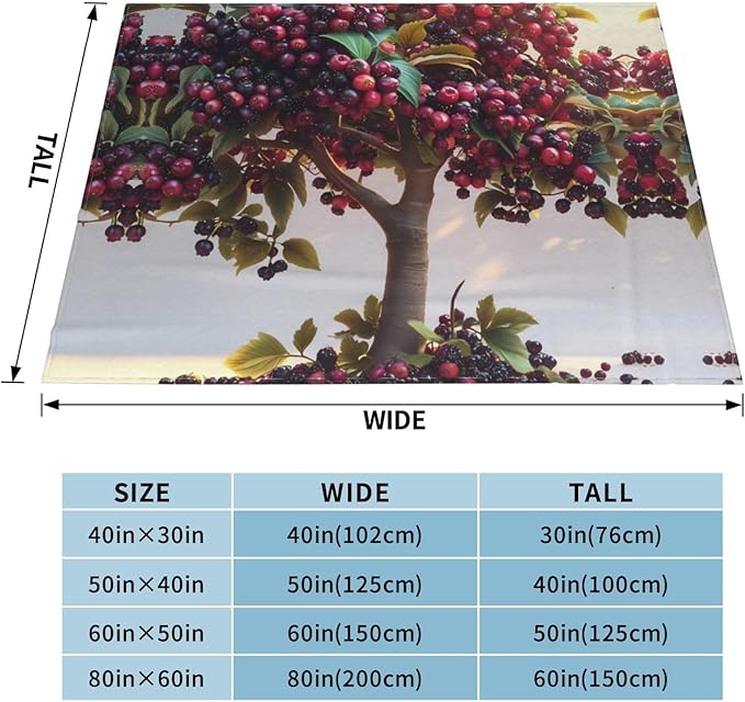 Huge Mulberries Soft Fleece Blanket 60 * 50 inch Soft Sofa Blanket Suitable for Sofa Camping Travel Night Cover Blanket