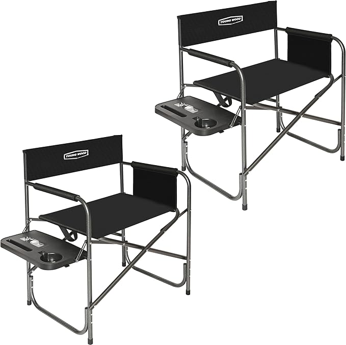 YOUNG WOOD Camping Directors Chair with Side Table Foldable and Portable FishingTripPicnicHikeLawnSportsBeachOutdoor Camping Chair for AdultsDrink Holder and Mobile Storage2p