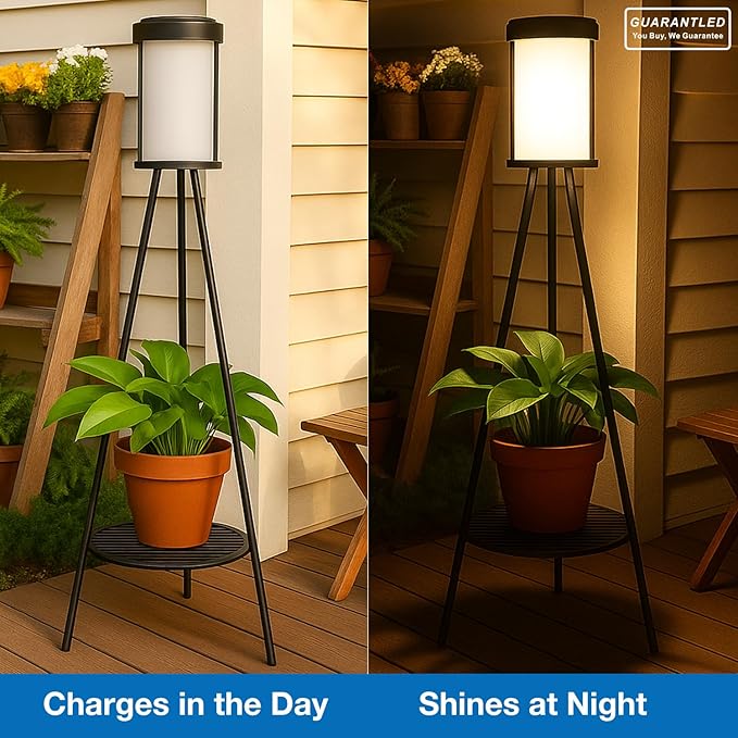 Outdoor Lamps for Patio Outdoor Floor Lamp with Plant Stand Solar Powered RGB Lights Waterproof Standing Lamp for Garden Yard Décor Stained Glass Decorative Floor Lamp Gift for Women Mom