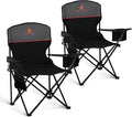 LET'S CAMP Camping Chair 2 Pack Folding Chair with 3-Can Cooler Bag Portable Lawn Chair with Cup HolderStorage Pocket Supports 225LBS Collapsible Chair for Camp Beach Picnic (Black)