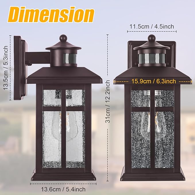 2 Packs Motion Sensor Outdoor Lights- Outdoor Porch Lights Light Fixtures Motion Sensor Bronze Porch Lights Outdoor Bronze Exterior Lights for House Garage Door