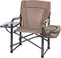 YOXIER Portable Camping Chairs Fishing Chair Camping Directors Chair Supports Up to 350lbsor Adults Leg Adjustable with Cooler Bag and Storage Bag for Ice Fishing Camp Lawn Patio Garden.Brown