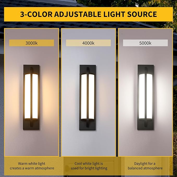 18 Inch Modern Outdoor Wall Lights Dimmable LED Black Exterior Wall Sconce Lighting Fixtures with Milk Glass Rectangular Outdoor Lights for Garage House Porch