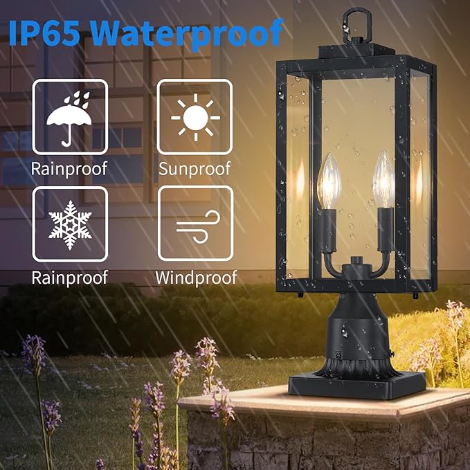 18'' Outdoor Post Light Lamp Post Light Fixture 2-Light Waterproof Modern Outside Post Lantern Column Lights Exterior Pole Lighting Pillar Lantern 1 Pack (Not Include Mounting Base)