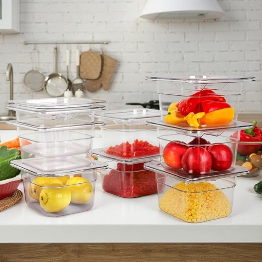 West Bay 10-Pack 1/6 Size 4''Deep NSF Polycarbonate Food Pans with Lids Clear Commercial Hotel Pans Food Storage Containers for Restaurant Food Prep Buffet Salad Bar Home Kitchen &amp Catering