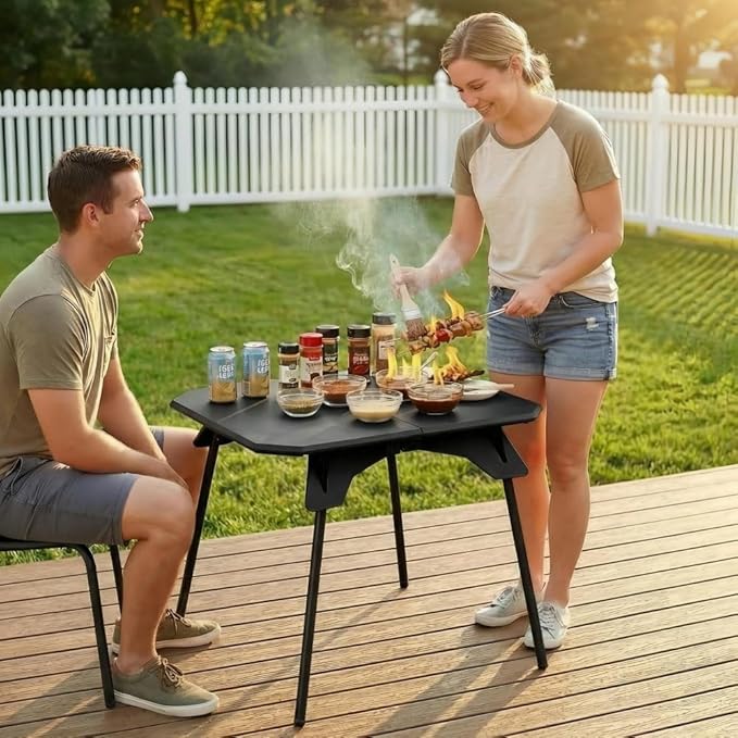 Folding Camping TableOutdoor Small Portable Aluminum Camp Table with Backpacking Carrying Bag for Camping Beach Picnic Grilling Hiking FishingTravel (Black)