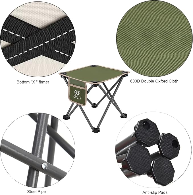 Opliy Camping Stool 2 PackPortable Folding Stool for Outdoor Gardening and Beach Hiking FishingFoot Stool with Carry Bag (Green)
