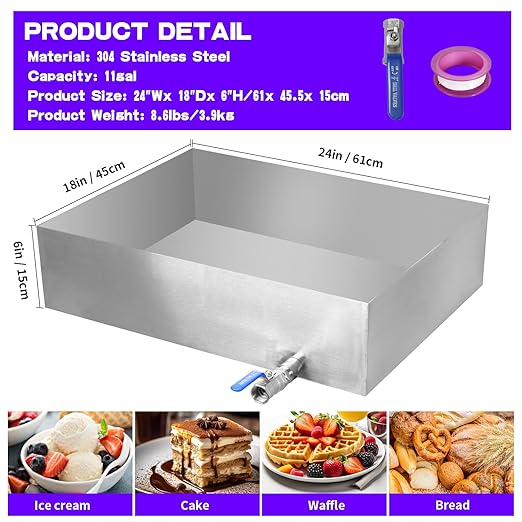 Maple Syrup Evaporator Pan Maple Syrup Pan 11 Gal 304 Stainless Steel Syrup Evaporator 24 x 18 x 6 Inch Boiling Maple Evaporator Panwith Valve