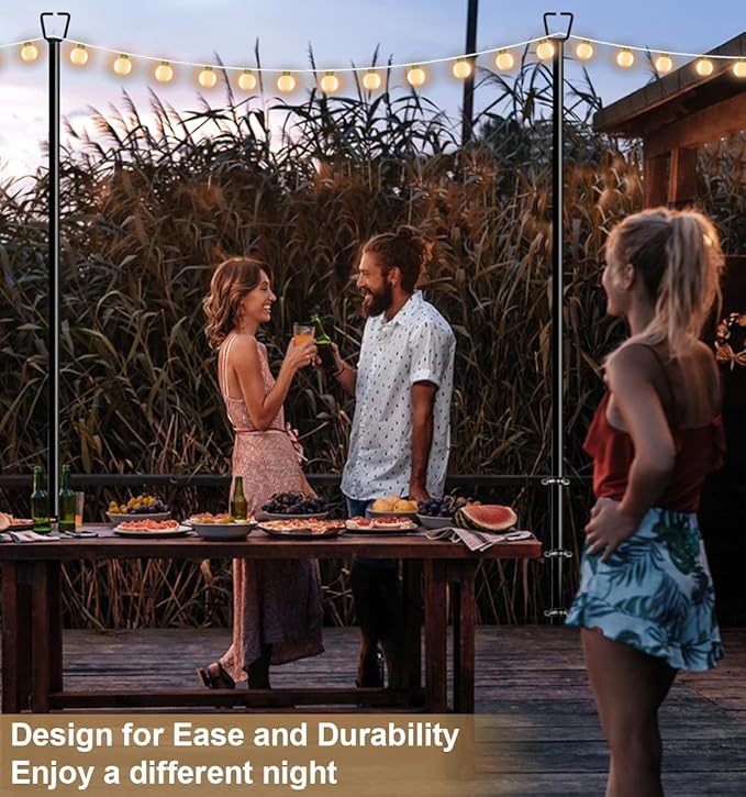 Queension 10FT Deck String Light Poles for Outdoor String Lights for Garden Backyard Patio Lighting Stand for Parties Bistro &amp Weddings 2 Pack