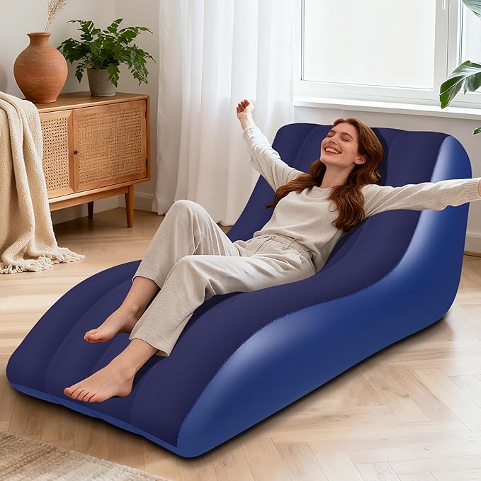 Inflatable Chair for AdultsInflatables Chairs with Flocked Surface Inflatable Lounge Chair with Backrest Comfort Ergonomic Inflatable CouchInflatable Couch for Camping Blue