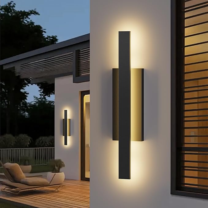 LamQee 31 inch Aluminum Long Outdoor Wall Lights 3000K 1600LM 32W LED Modern Exterior Lighting Fixtures IP65 Waterproof Matte Black Linear Outside Sconce Wall Mount for House Porch Patio Garage Door