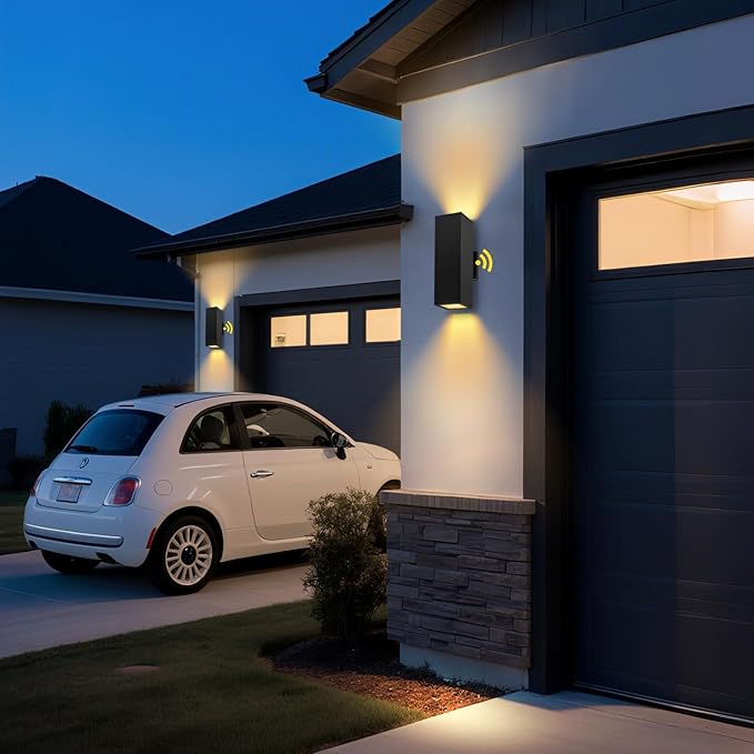 Outdoor Light Fixture Dusk to Dawn 2 Pack Matte Black Modern Porch Light IP65 3000K LED Bulbs Exterior Lighting Fixtures Outdoor Wall Lights for House Garage Front Door