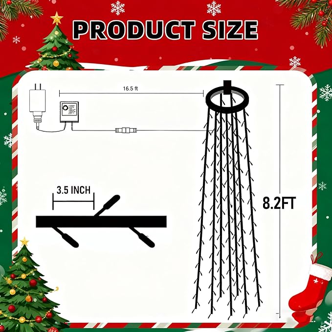 TW SHINE Christmas Tree Lights 448 LED Christmas Waterfall Tree Topper Lights with 8 Lighting Modes &amp Remote 8.2FT X 16 Lines String Light for Indoor Outdoor Party Xmas Decoration Multi-Colored