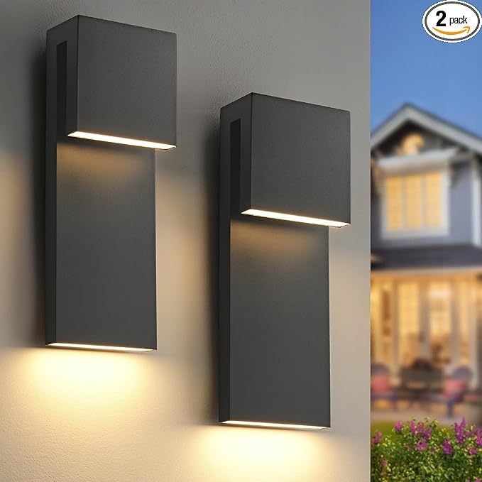 Modern Large Outdoor Wall Lights Integrated LED Outdoor Wall Sconces Lighting Contemporary Exterior Lighting Fixtures Outside Wall Mount Lights for House Porch Front Door Garage Matte Black 2 Pack